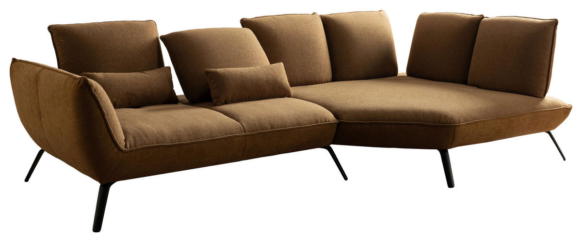 ECKSOFA Braun Flachgewebe Rücken echt, Nierenkissen  - Schwarz/Braun, Design, Textil/Metall (320/169cm) - Moderano