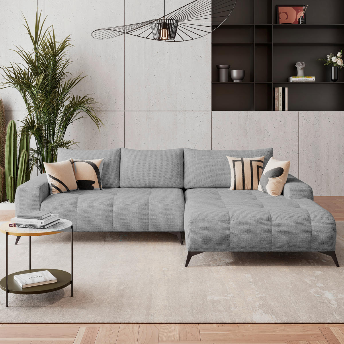 ECKSOFA MAURO Grau Flachgewebe  - Schwarz/Grau, Trend, Textil/Metall (290/175cm) - MID.YOU