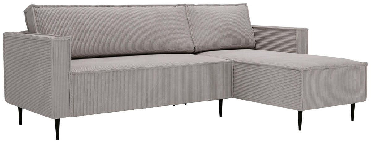 ECKSOFA in Cord Grau  - Schwarz/Grau, Design, Textil/Metall (223/151cm) - Livetastic