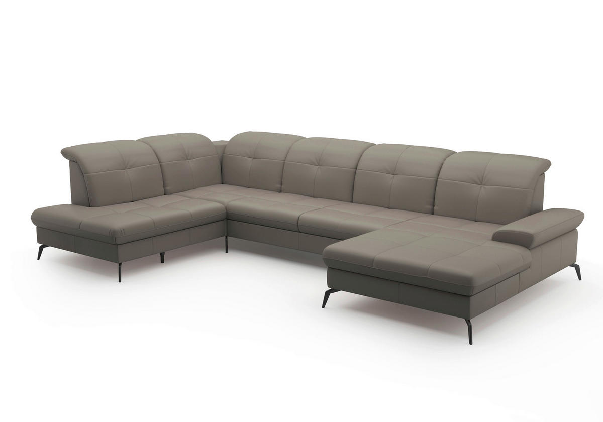 WOHNLANDSCHAFT Grau Kombination Echtleder/Stoff Vliesstoff  - Schwarz/Grau, KONVENTIONELL, Leder/Textil (231/357/185cm) - Sit & More