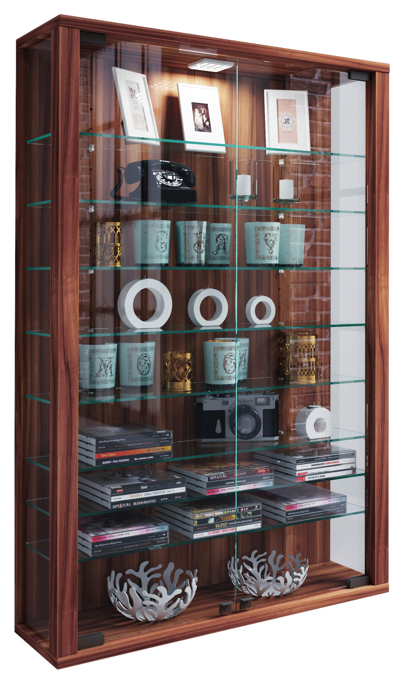 VITRINE Vitrosa in Nussbaumfarben  - Nussbaumfarben/Schwarz, Design, Glas/Holzwerkstoff (59/91/18cm) - MID.YOU