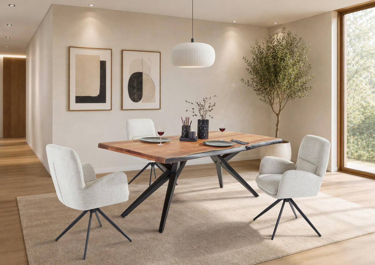 ARMLEHNSTUHL  Wippfunktion, Sitzfläche 360° drehbar, automatische Rückholfunktion Webstoff  Creme, Schwarz  - Creme/Schwarz, MODERN, Textil/Metall (63/91/65cm) - Hom`in