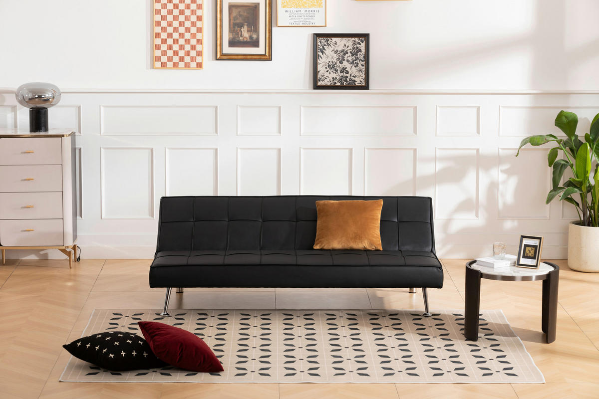 SCHLAFSOFA in Textil Schwarz  - Silberfarben/Schwarz, Basics, Textil/Metall (179/74/91cm) - P & B