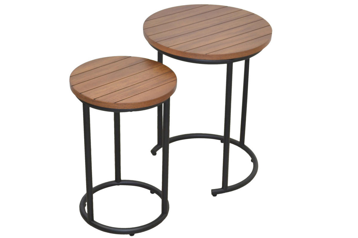 BEISTELLTISCHSET rund Braun  - Schwarz/Braun, Design, Holzwerkstoff/Metall (40/40/50cm) - MID.YOU