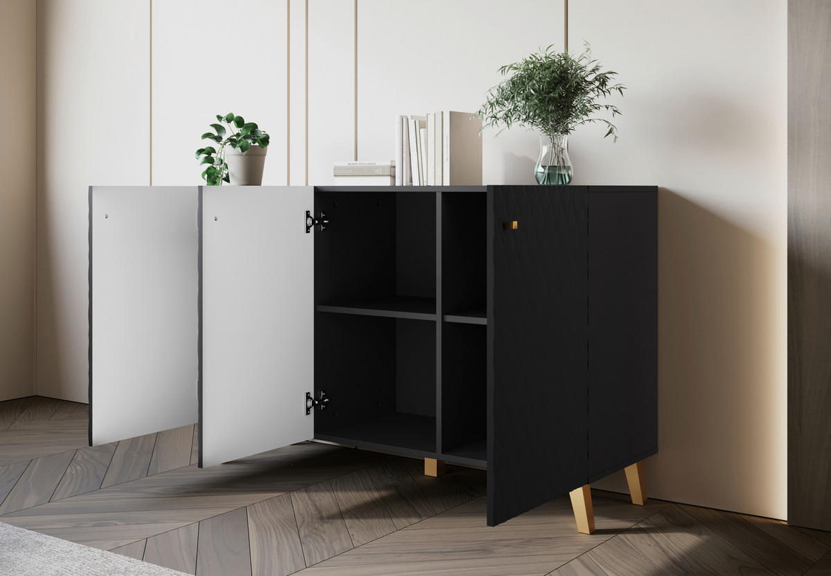 KOMODA, črna  - zlate barve/črna, Trend, umetna masa/leseni material (120/76/39cm) - Livetastic