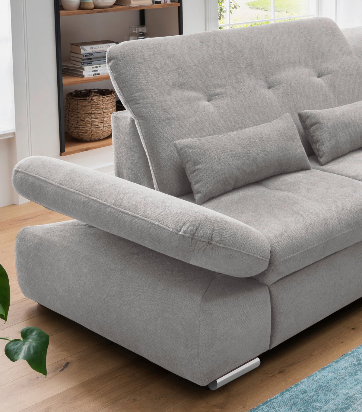 ECKSOFA in Chenille Grau  - Chromfarben/Grau, Modern, Textil/Metall (280/254cm) - Livetastic