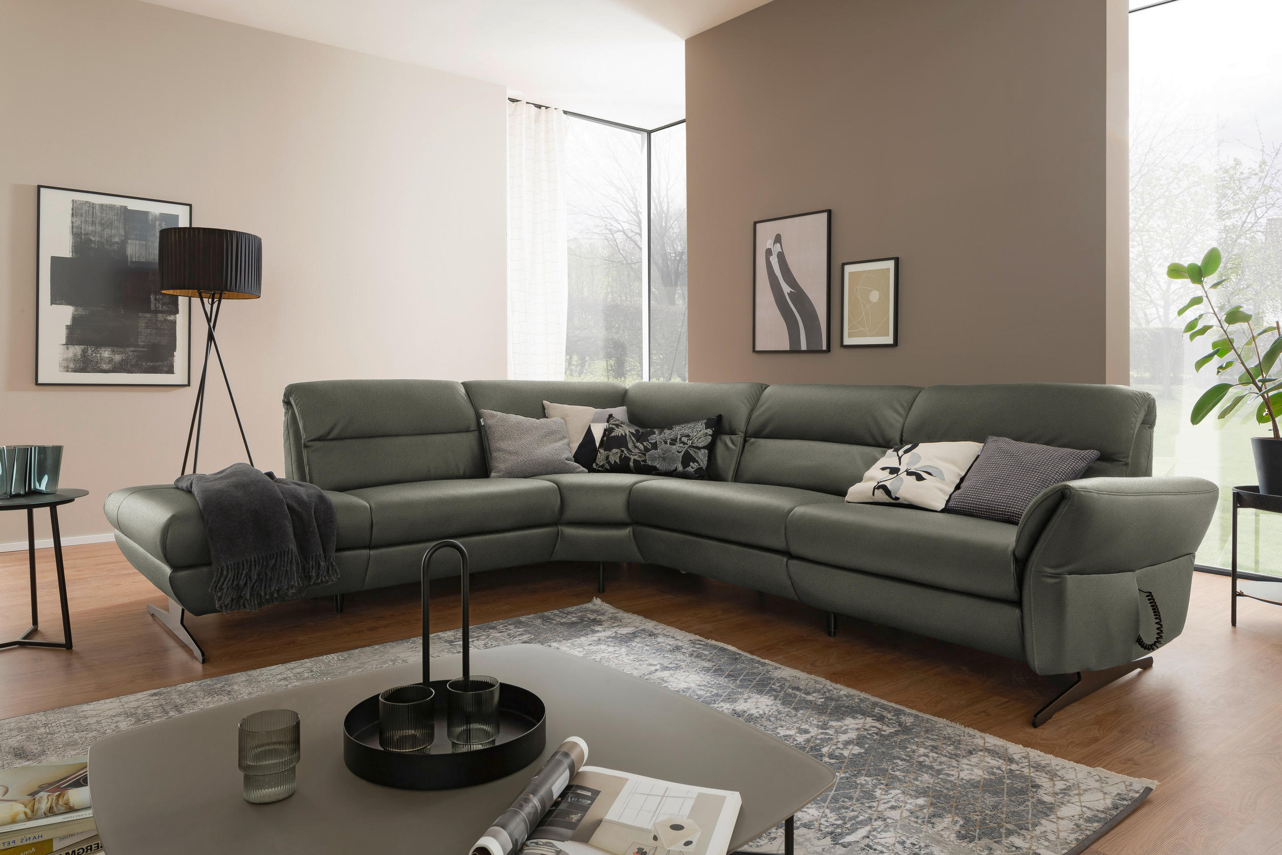 ECKSOFA Grau Echtleder  - Schwarz/Grau, Design, Leder/Metall (258/286cm) - Schöner Wohnen