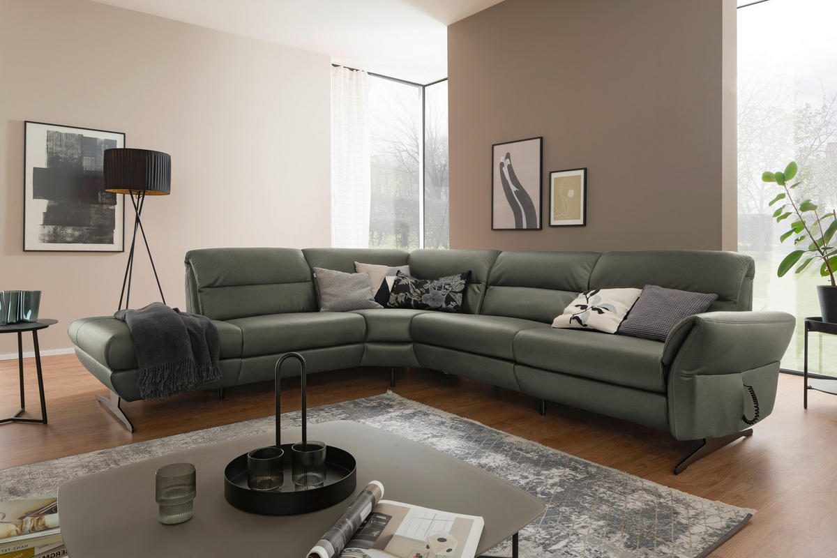 ECKSOFA Grau Echtleder  - Schwarz/Grau, Design, Leder/Metall (258/286cm) - Schöner Wohnen