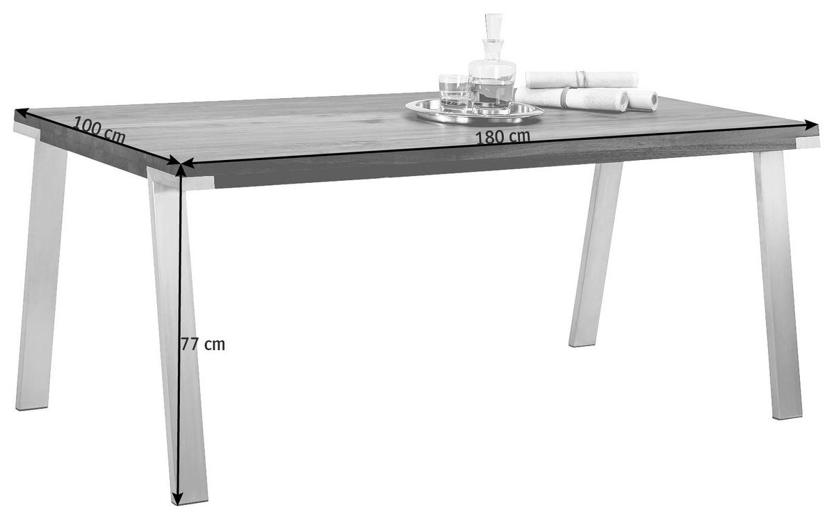 ESSTISCH in Holz, Metall 180/100/77 cm  - Edelstahlfarben/Nussbaumfarben, Design, Holz/Metall (180/100/77cm) - Bert Plantagie