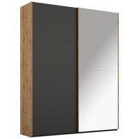 SCHWEBETÜRENSCHRANK in Graphitfarben, Eichefarben  - Eichefarben/Graphitfarben, Trend, Glas/Holzwerkstoff (151/223/68cm) - Stylife
