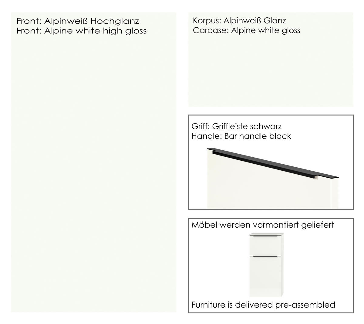 BADEZIMMER 5-teilig  in 191 cm  - Weiß Hochglanz/Schwarz, MODERN, Holzwerkstoff/Stein (191cm) - Nobilia