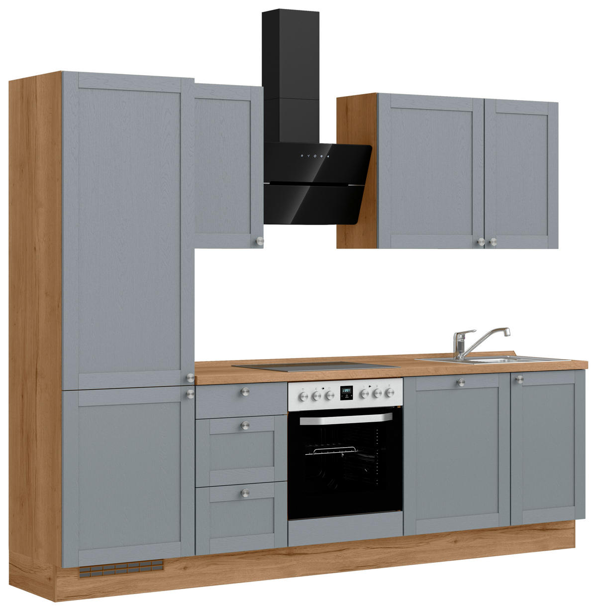KÜCHENLEERBLOCK Frame 270 cm  in Eichefarben, Blaugrau  - Edelstahlfarben/Eichefarben, ROMANTIK / LANDHAUS, Holzwerkstoff/Metall (270cm) - Nobilia