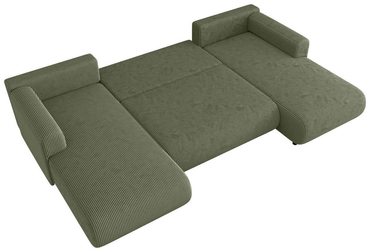 Wohnlandschaft inkl. Funktion Salbeigrün Cord  - Salbeigrün/Schwarz, KONVENTIONELL, Textil (200/360/200cm) - Xora