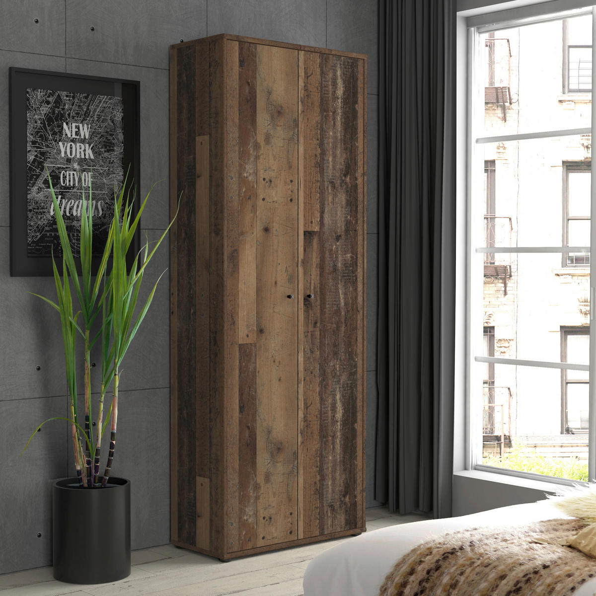 DREHTÜRENSCHRANK  in Dunkelbraun, Graubraun  - Dunkelbraun/Graubraun, Design, Holzwerkstoff (73,7/197,5/34,8cm)