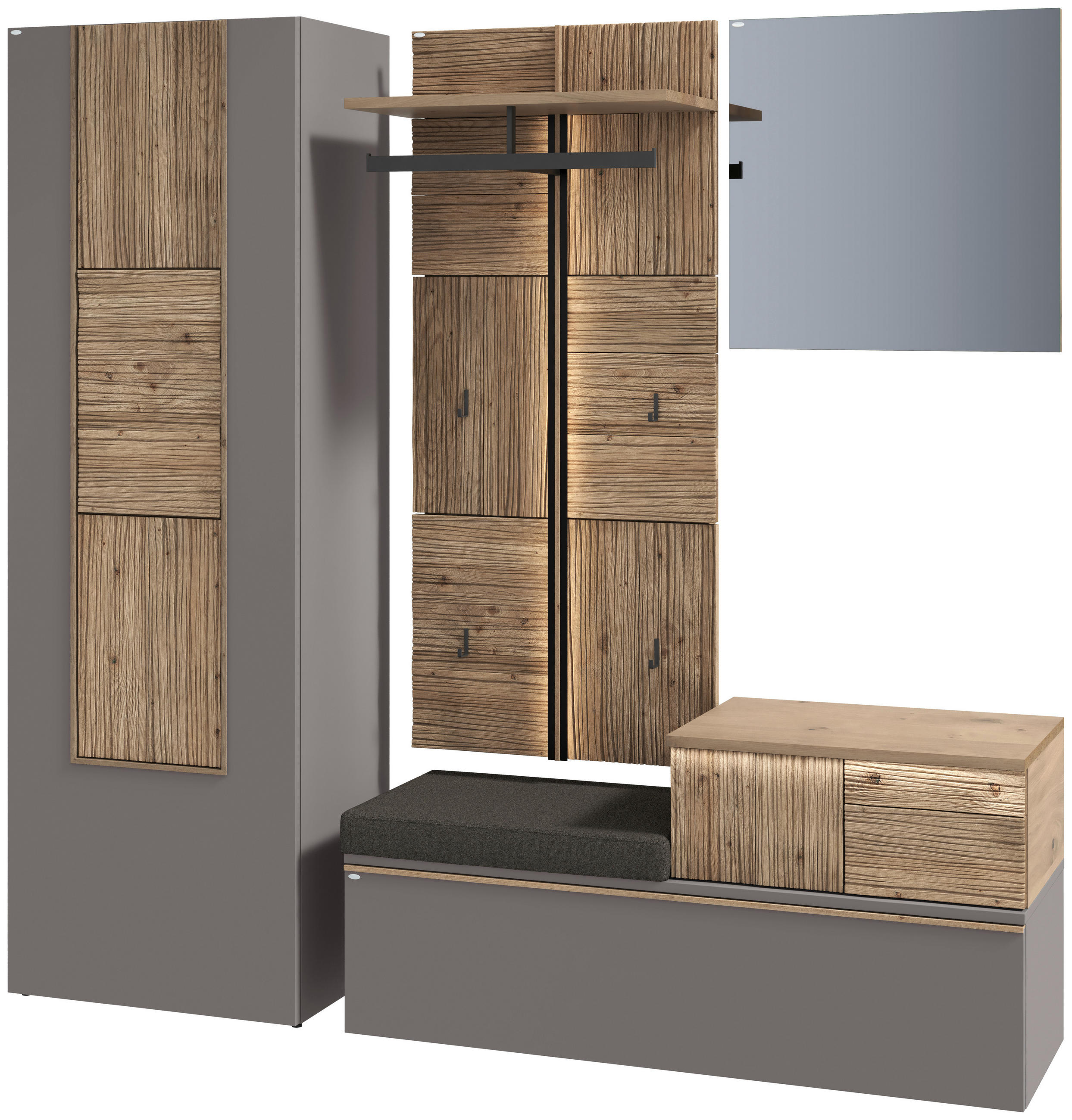 GARDEROBE 4-teilig  in 208/194/42,9 cm  - Wildeiche/Grau, Design, Glas/Holz (208/194/42,9cm) - Voglauer
