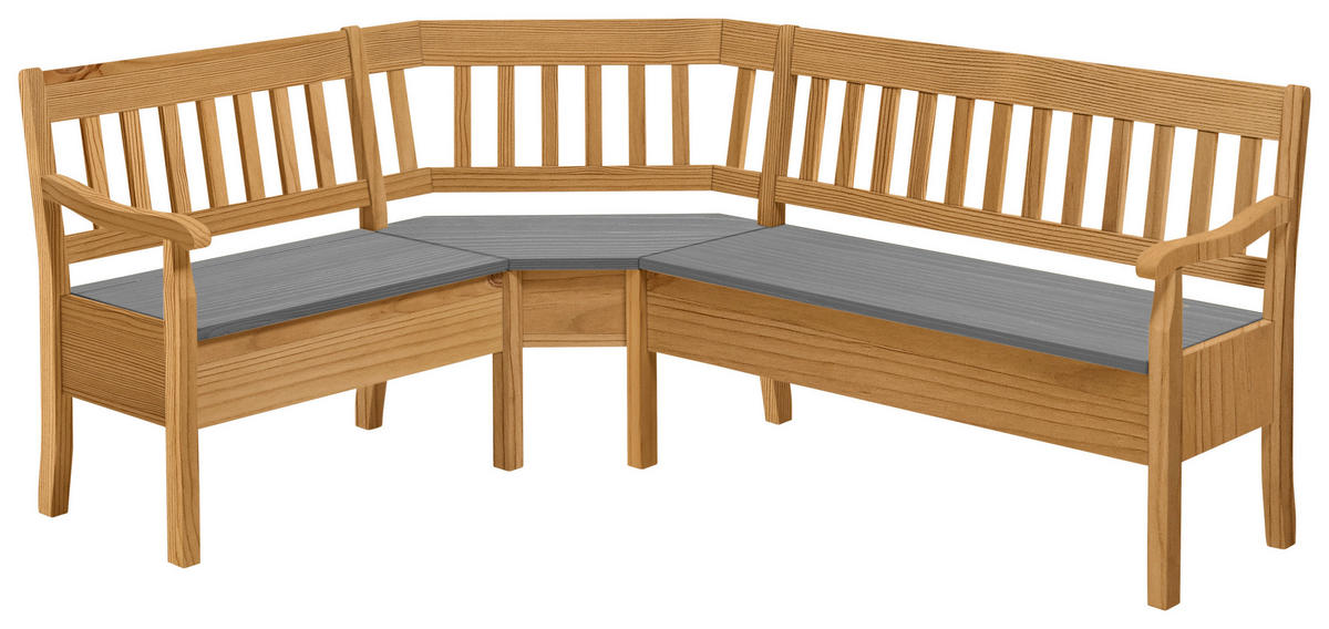 ECKBANK 147/170 cm Laugenfarbig, Grau Kiefer massiv   - Laugenfarbig/Grau, ROMANTIK / LANDHAUS, Holz (147/170cm) - Boxxx
