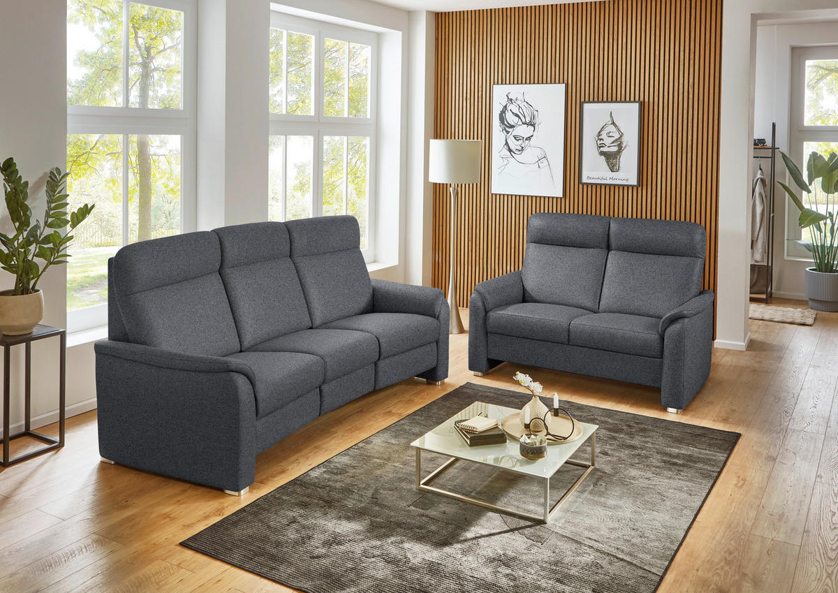 SITZGARNITUR  in Flachgewebe Anthrazit  - Anthrazit/Alufarben, KONVENTIONELL, Textil/Metall (218/156/107/103/95cm) - Beldomo Comfort