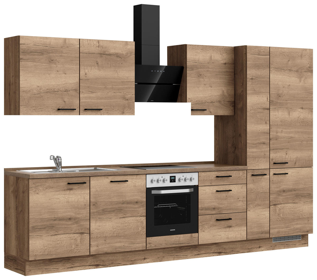 KÜCHENLEERBLOCK 330 cm   in Eiche dunkel  - Eiche dunkel/Schwarz, MODERN, Holzwerkstoff/Metall (330cm) - Nobilia