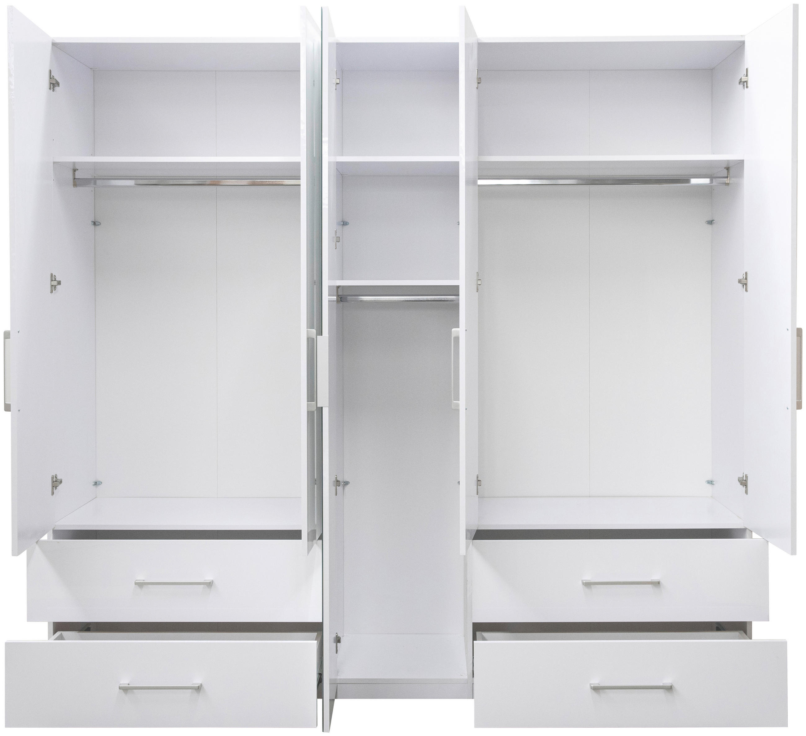 KLEIDERSCHRANK 224/211/55 cm 5-türig Weiß, Weiß Hochglanz  - Weiß Hochglanz/Alufarben, KONVENTIONELL, Glas/Holzwerkstoff (224/211/55cm) - Boxxx
