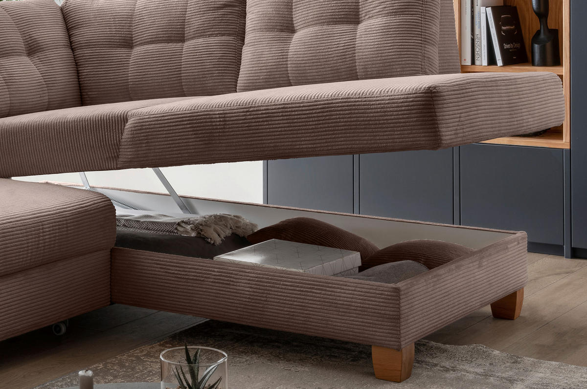 ECKSOFA in Cord Graubraun  - Graubraun/Naturfarben, Modern, Holz/Textil (274/206cm) - Livetastic