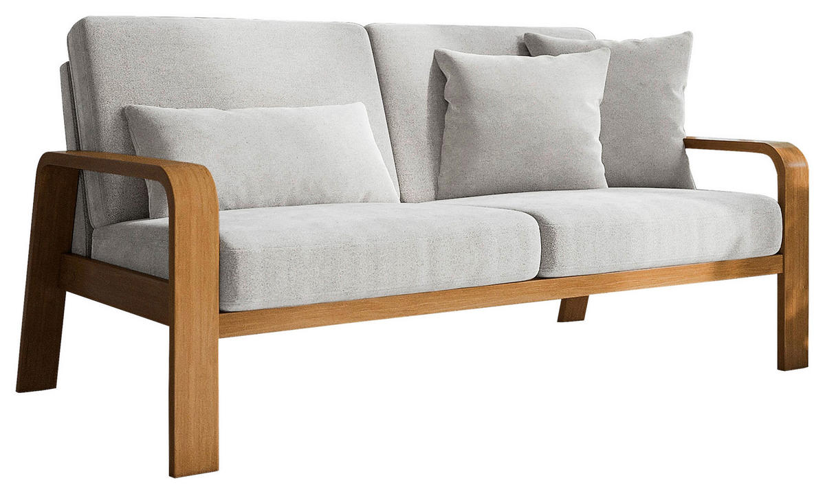 2,5-SITZER Mikrofaser Hellgrau  - Eichefarben/Hellgrau, Konventionell, Holz/Textil (170/91/93cm) - Livetastic
