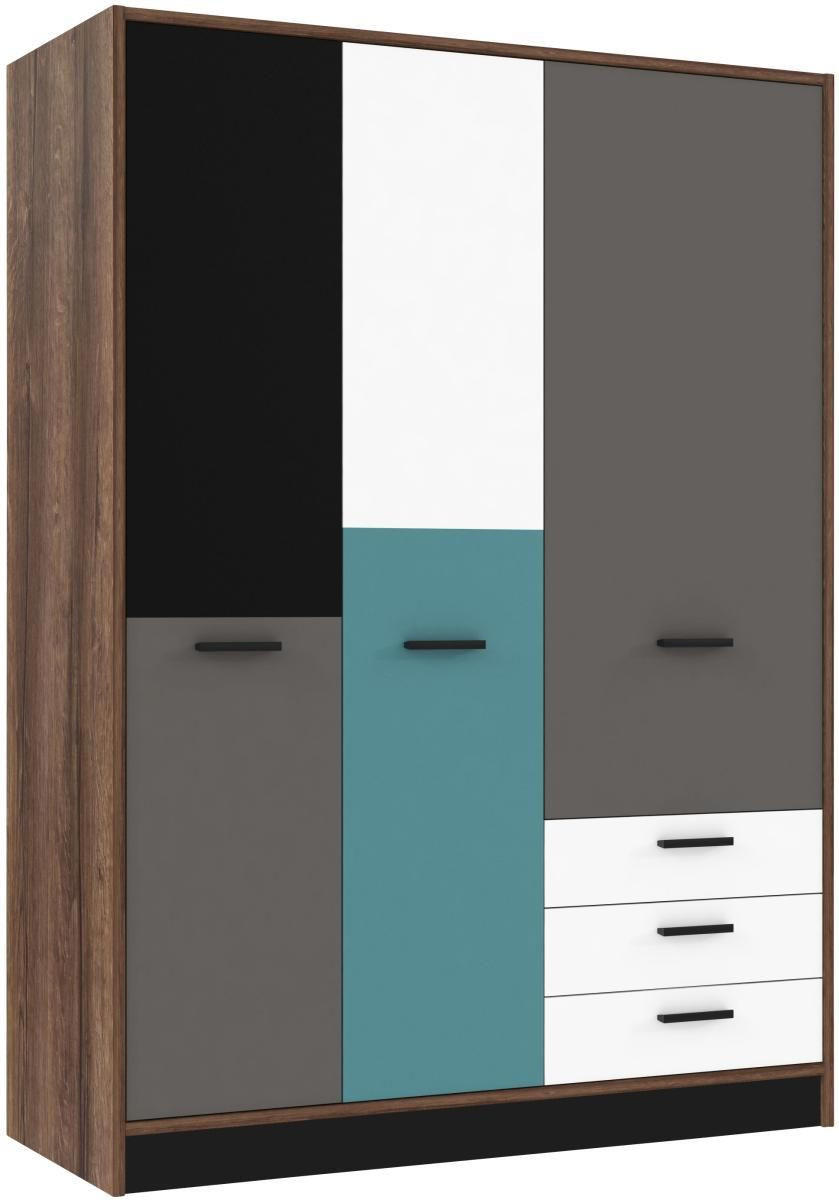 KLEIDERSCHRANK 3-türig Grau, Grün, Schwarz, Weiß, Eichefarben  - Eichefarben/Schwarz, Design, Holzwerkstoff/Kunststoff (144/200/60cm) - Carryhome