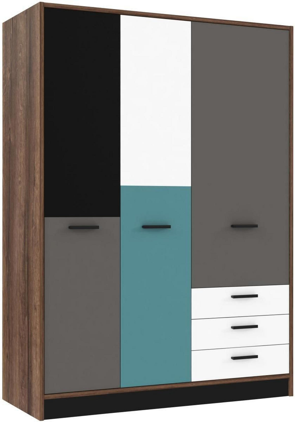 OMARA ZA OBLAČILA, siva, zelena, črna, bela, barve hrasta  - siva/črna, Design, kovina/umetna masa (144/200/60cm) - Carryhome