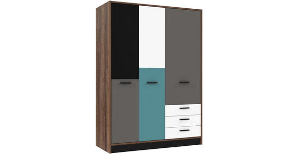 KLEIDERSCHRANK 3-türig Grau, Grün, Schwarz, Weiß, Eichefarben  - Eichefarben/Schwarz, Design, Holzwerkstoff/Kunststoff (143,8/200/60cm) - Carryhome