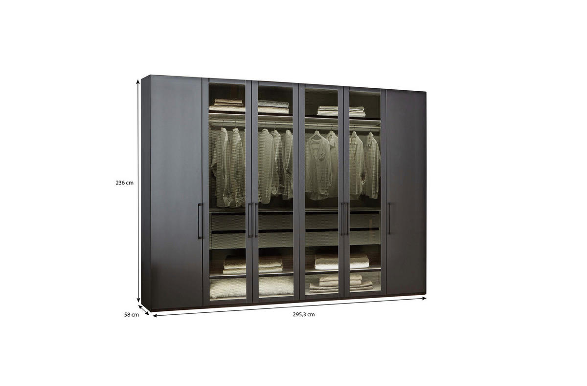 DREHTÜRENSCHRANK 300/236/58 cm 6-türig Graphitfarben  - Schwarz/Graphitfarben, KONVENTIONELL, Glas/Holzwerkstoff (300/236/58cm) - Novel