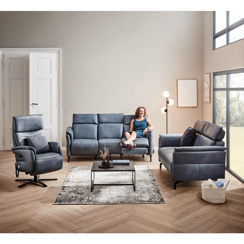 Thumbnail - Dieter Knoll Trapezsofa, Graublau, Leder, Echtleder, Nappaleder, Longlife-Leder, 3-Sitzer, 221x103x95 cm, Goldenes M, Le...