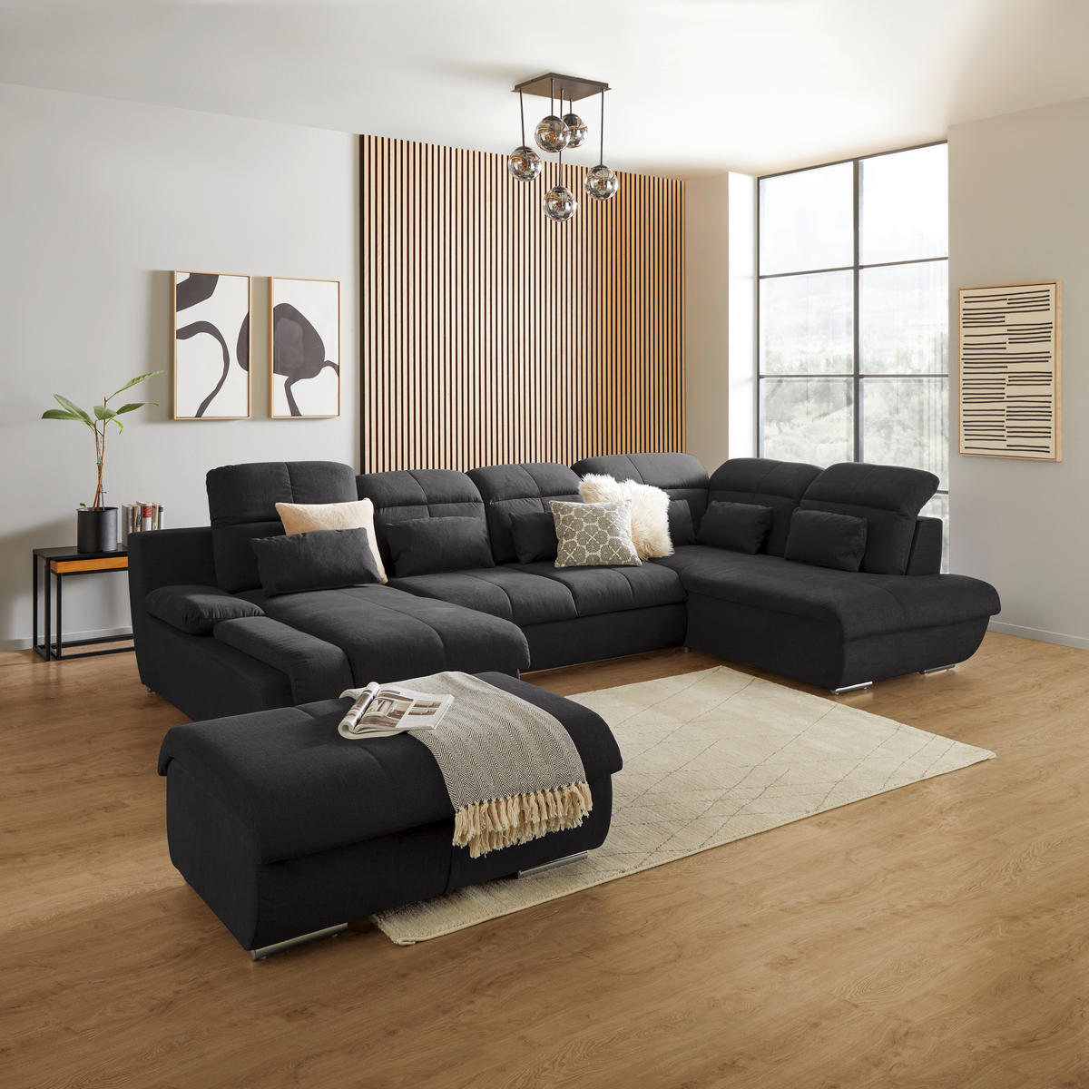 HOCKER Mikrofaser Anthrazit  - Chromfarben/Anthrazit, MODERN, Textil/Metall (100/43/80cm) - MID.YOU