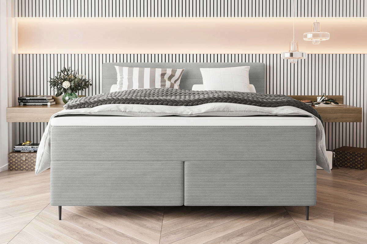 BOXSPRINGBETT 180/200 cm  in Hellgrau  - Hellgrau/Schwarz, KONVENTIONELL, Textil/Metall (180/200cm) - Boxxx