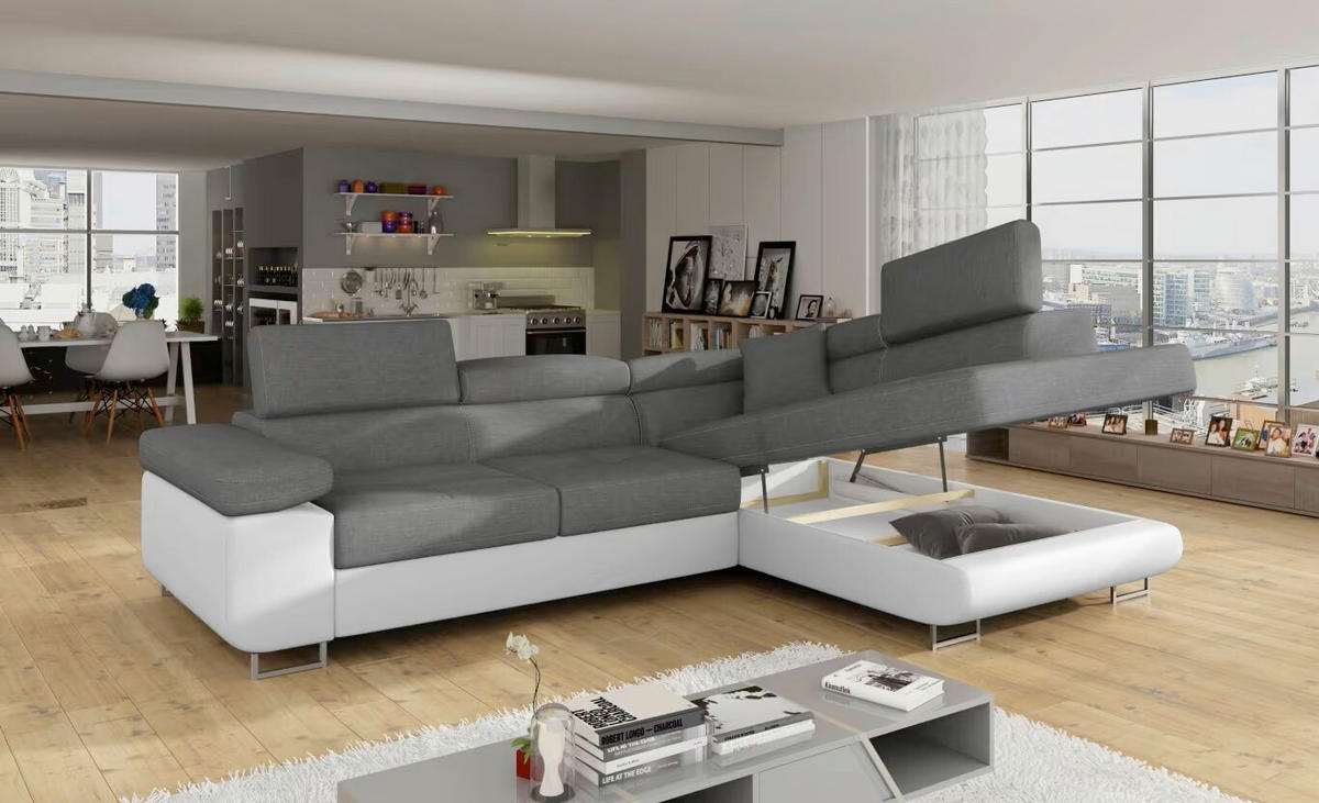 ECKSOFA in Textilgeflecht Grau, Weiß  272/203 cm  - Chromfarben/Weiß, Design, Textil/Metall (272/203cm) - MID.YOU