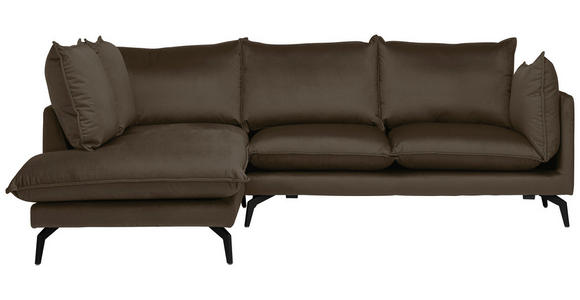 ECKSOFA Braun Samt Rückenkissen, Rücken echt  - Schwarz/Braun, Design, Textil/Metall (200/241cm) - Carryhome