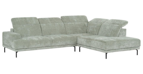 ECKSOFA Mintgrün Chenille Kopfteilverstellung, Sitztiefenverstellung  - Schwarz/Mintgrün, Design, Textil/Metall (307/243cm) - Xora