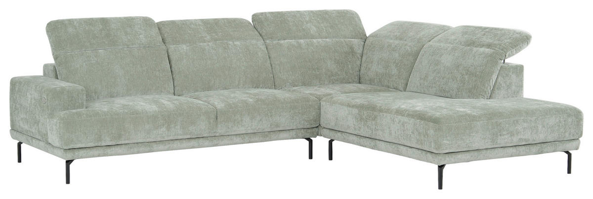 ECKSOFA Mintgrün Chenille Kopfteilverstellung, Sitztiefenverstellung  - Schwarz/Mintgrün, Design, Textil/Metall (307/243cm) - Xora