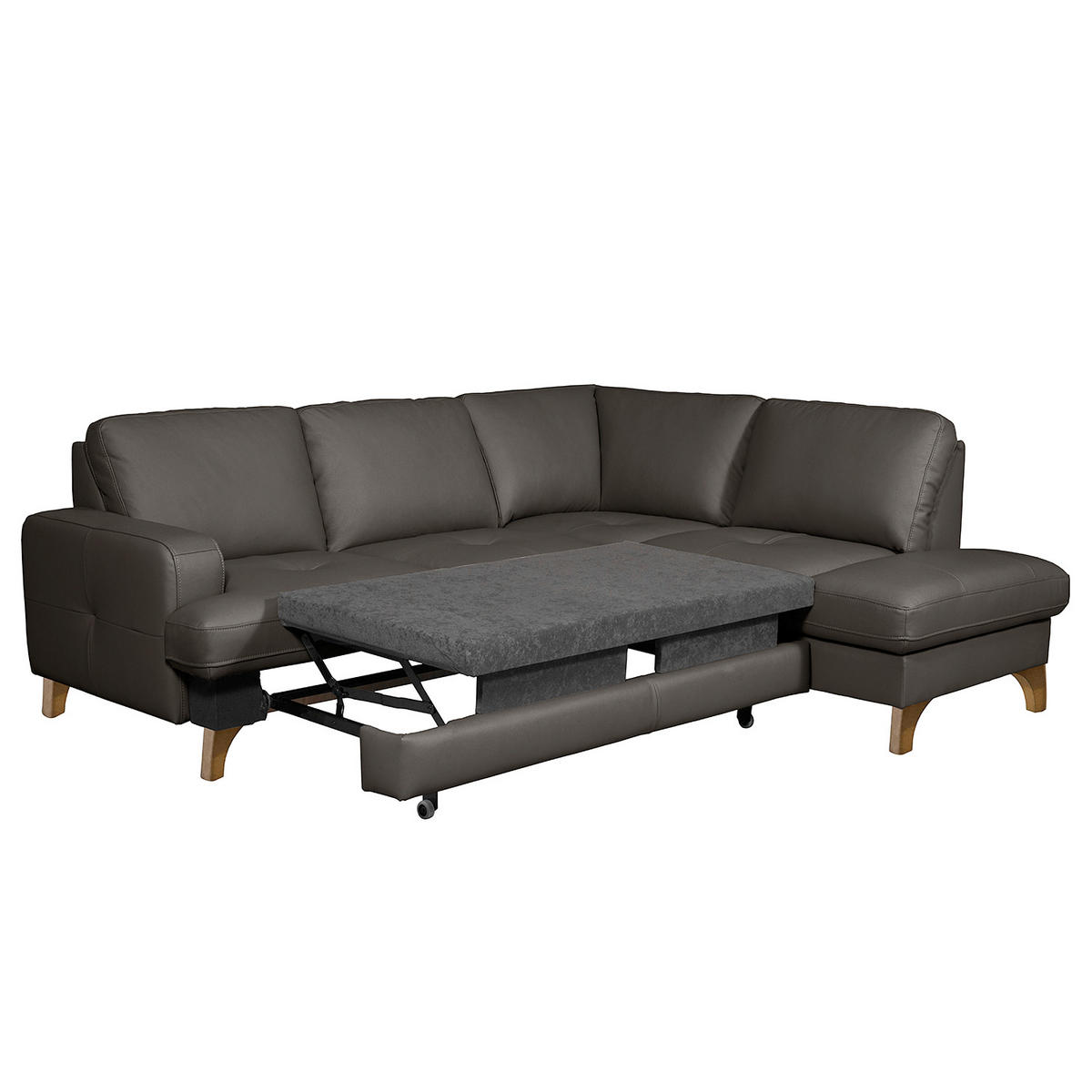 ECKSOFA Lederlook Echtleder Dunkelbraun  - Dunkelbraun/Buchefarben, Design, Leder/Holz (234/190cm) - Livetastic