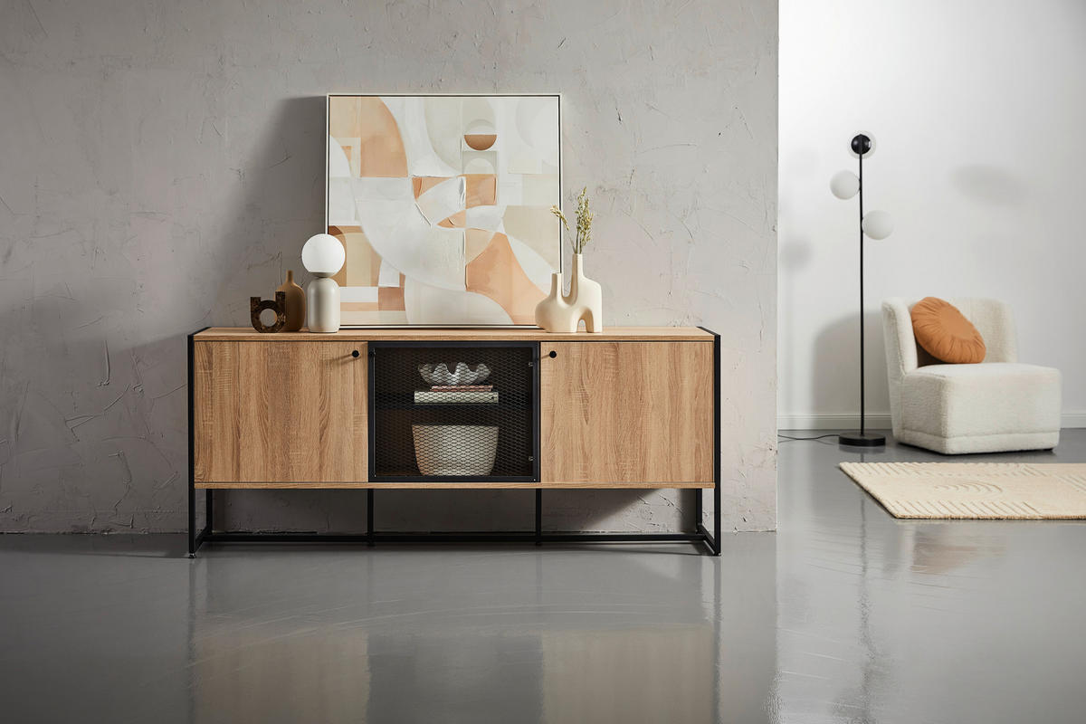 SIDEBOARD  in 180/75/41 cm  - Schwarz/Sonoma Eiche, MODERN, Holzwerkstoff/Metall (180/75/41cm) - Novel