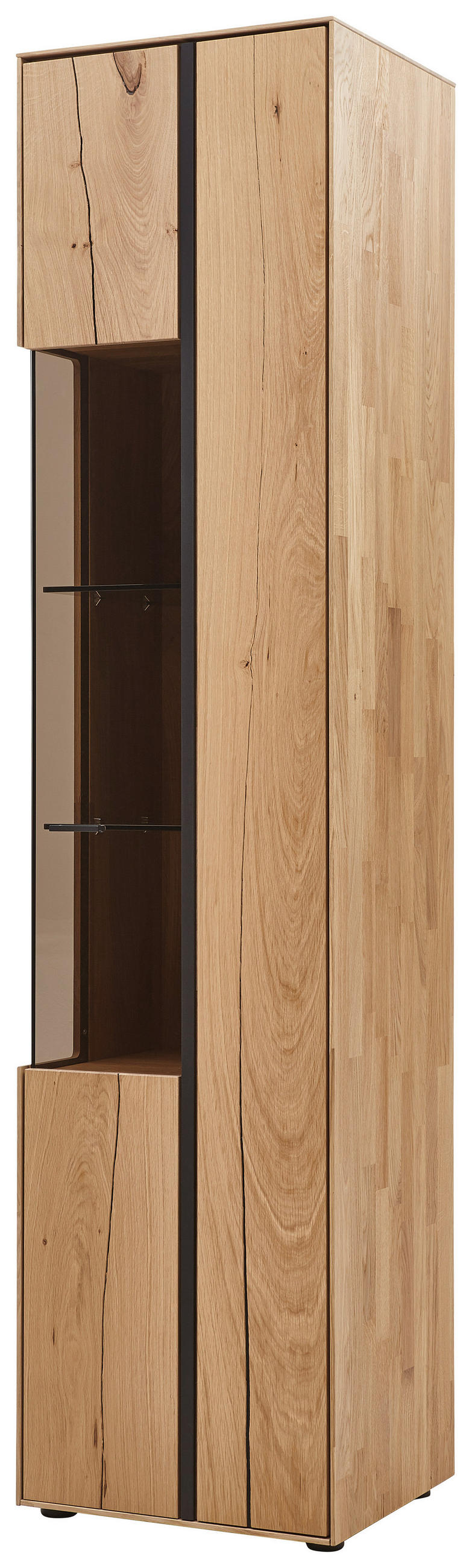 VITRINE in massiv Wildeiche, Balkeneiche Eichefarben - Eichefarben/Schwarz, Natur, Glas/Holz (46,9/195,9/41,1cm) - Valnatura