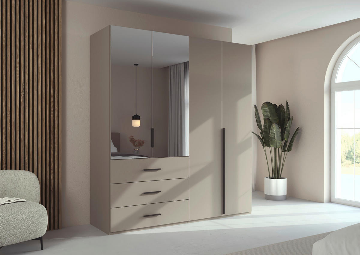 DREHTÜRENSCHRANK 201/223/60 cm,  in Fango, 4-türig  - Fango/Graphitfarben, Design, Glas/Holzwerkstoff (201/223/60cm) - home24