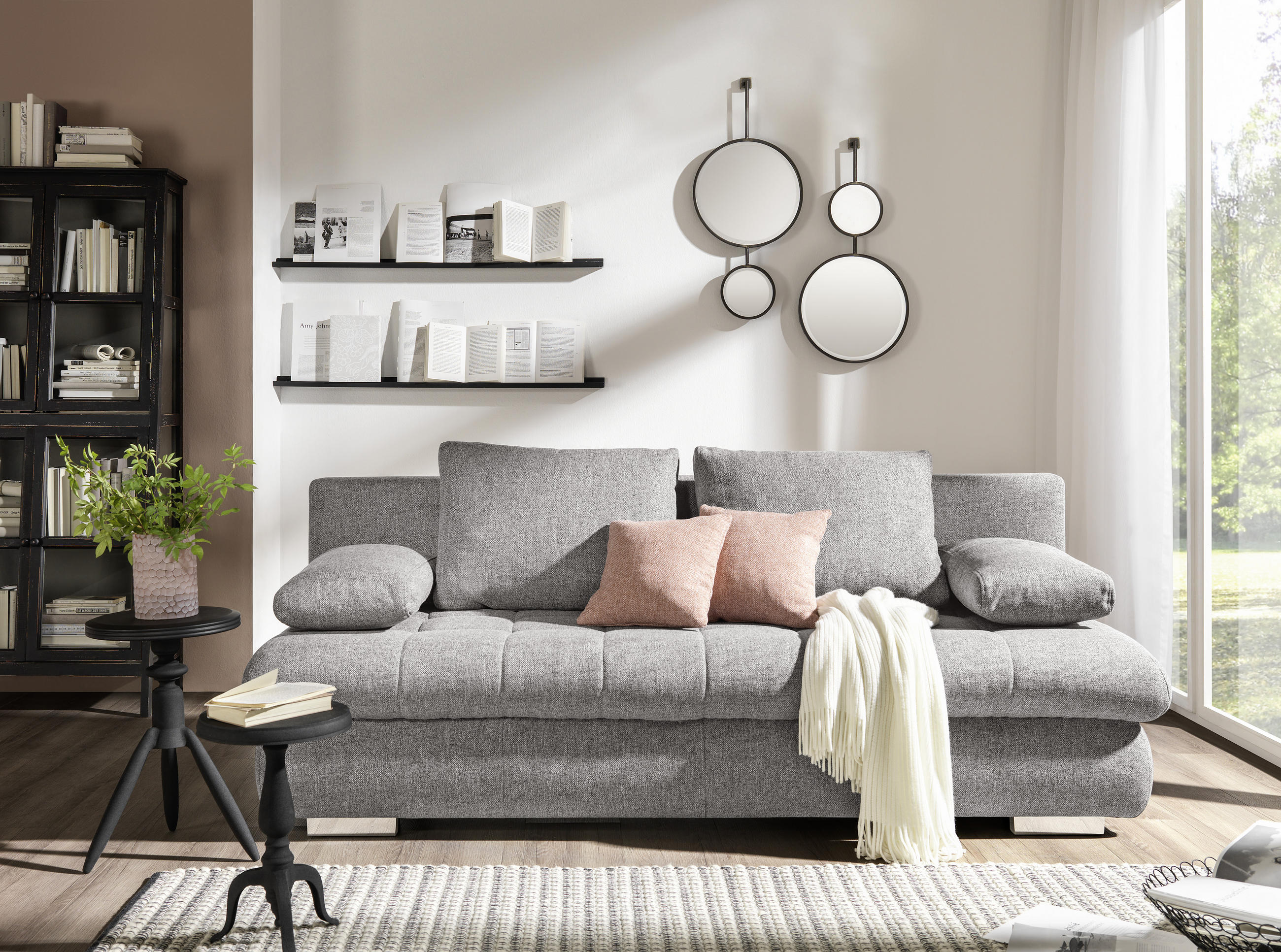 ROZKLÁDACÍ POHOVKA, textil, šedá - šedá/růžová, Design, textil/plast (205/88/96cm) - Ti'me