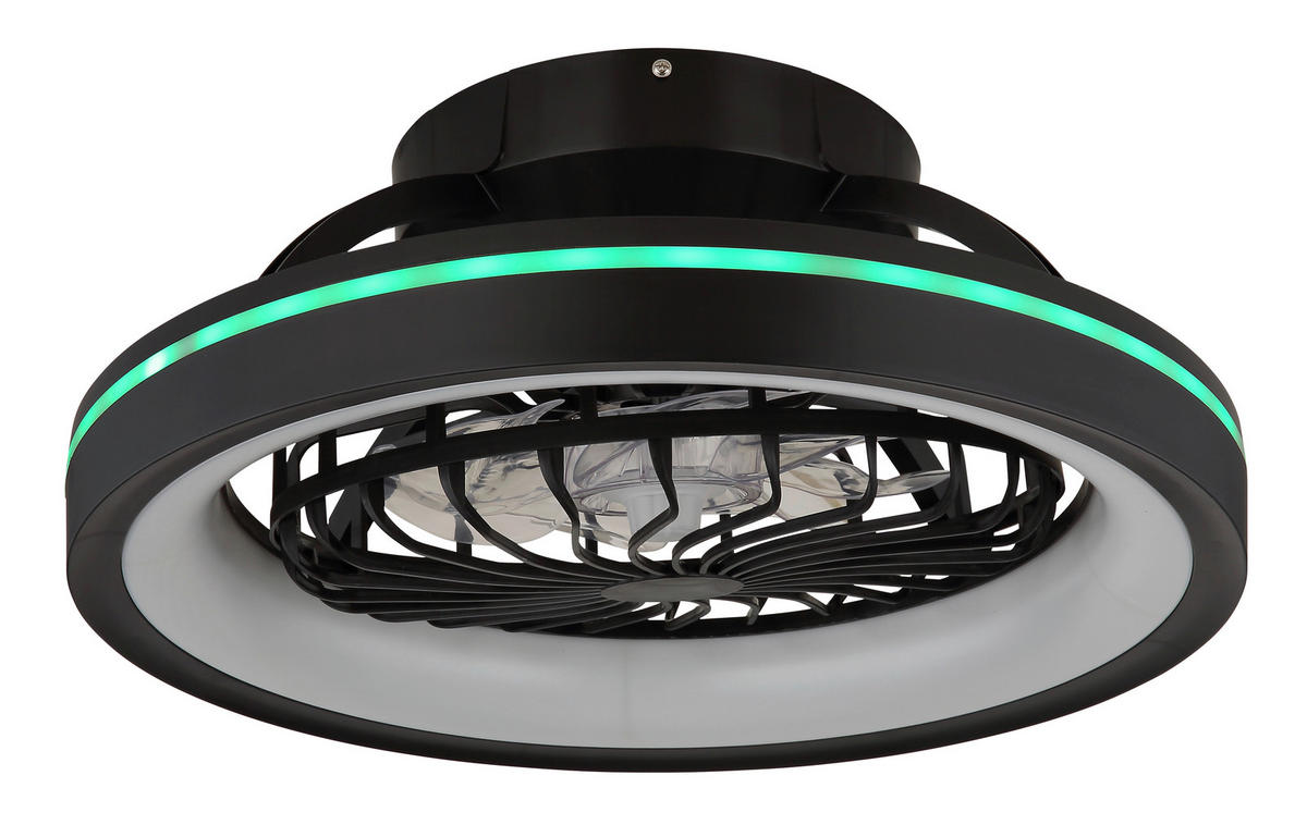 STROPNÍ VENTILÁTOR, 48/20 cm  - černá/čiré, Konvenční, plast (48/20cm) - Globo