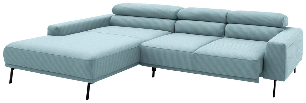 ECKSOFA Cord Hellblau  - Schwarz/Hellblau, Design, Textil/Metall (215-217/293cm) - Schöner Wohnen