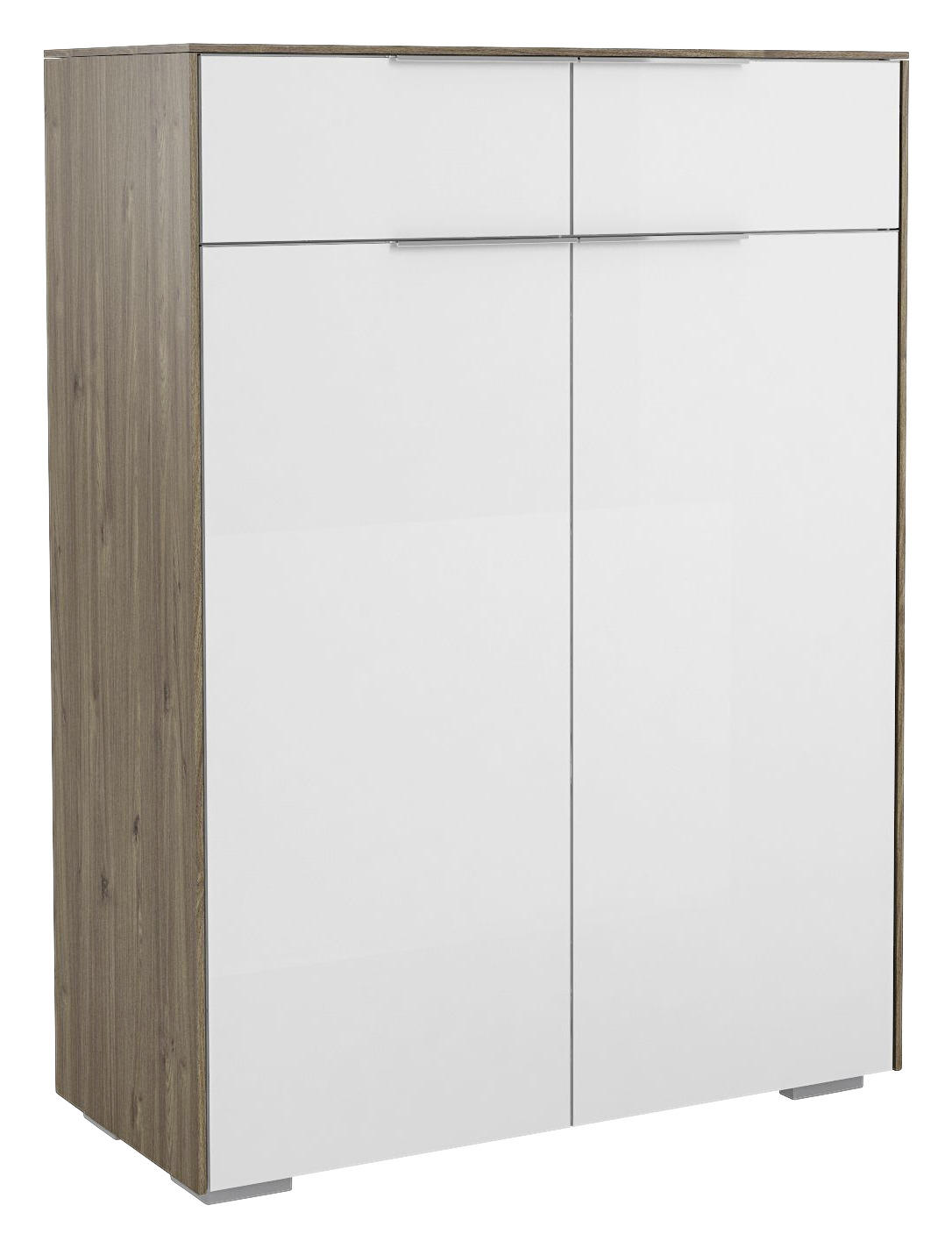 SCHUHSCHRANK Weiß, Walnussfarben - Chromfarben/Walnussfarben, Design, Glas/Holzwerkstoff (80,8/110,2/37,3cm) - Voleo