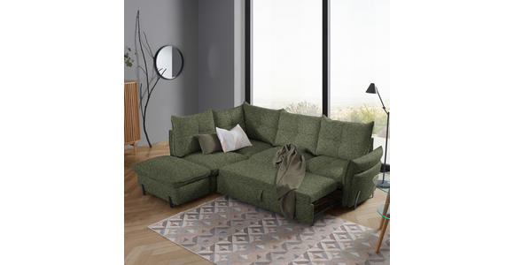 ECKSOFA in Bouclé Olivgrün  - Schwarz/Olivgrün, Design, Textil/Metall (220/250cm) - Xora