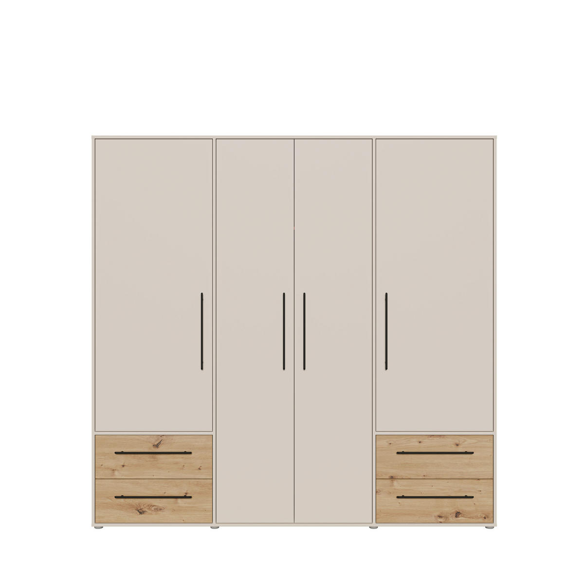 DREHTÜRENSCHRANK 205,9/200,1/58,8 cm,  in Sandfarben, Eiche Artisan, 4 Tür(en)  - Sandfarben/Schwarz, KONVENTIONELL, Holzwerkstoff/Kunststoff (205,9/200,1/58,8cm) - Milino