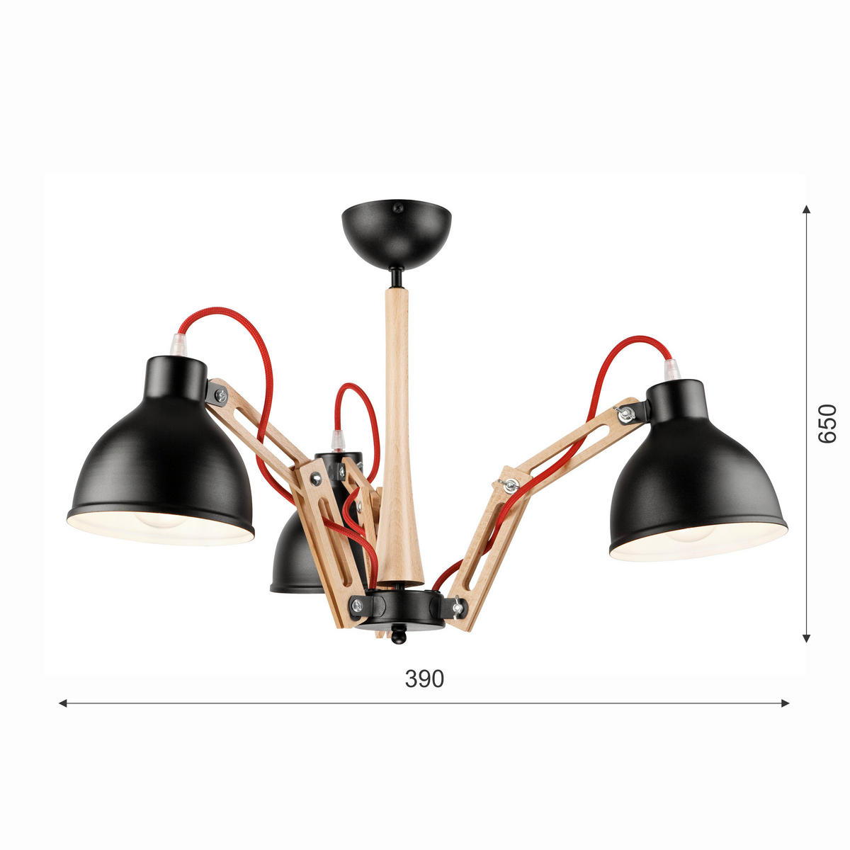 HÄNGELEUCHTE Marcello 39/65 cm  - Buchefarben/Schwarz, Design, Holz/Metall (39/65cm)