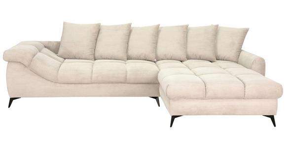 ECKSOFA Naturfarben Cord Rückenkissen, Armlehnenkissen, Rücken echt  - Schwarz/Naturfarben, KONVENTIONELL, Textil/Metall (332/231cm) - Carryhome