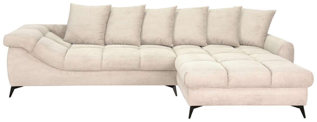 ECKSOFA Naturfarben Cord Rückenkissen, Armlehnenkissen, Rücken echt  - Schwarz/Naturfarben, KONVENTIONELL, Textil/Metall (332/231cm) - Carryhome