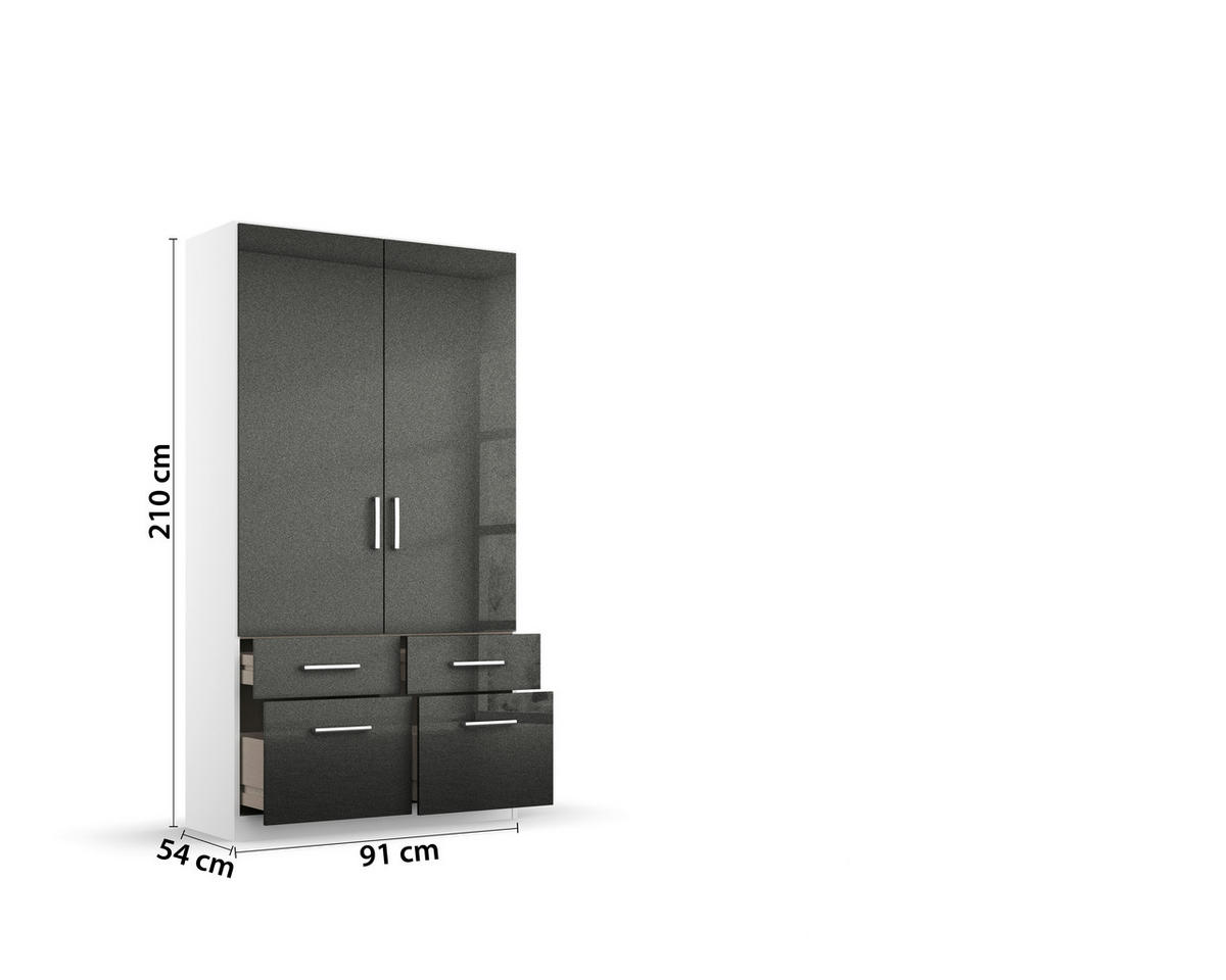 DREHTÜRENSCHRANK in Weiss, Grau  - Chromfarben/Weiss, Modern, Holzwerkstoff/Kunststoff (91/210/54cm) - Rauch Möbel